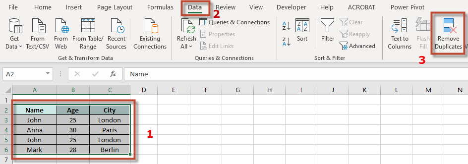 Remove duplicates in Excel
