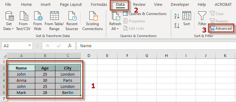 Advanced filter in Excel