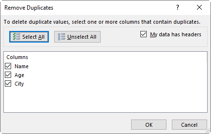 Remove duplicates options