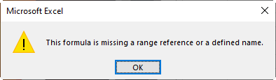 Excel error message